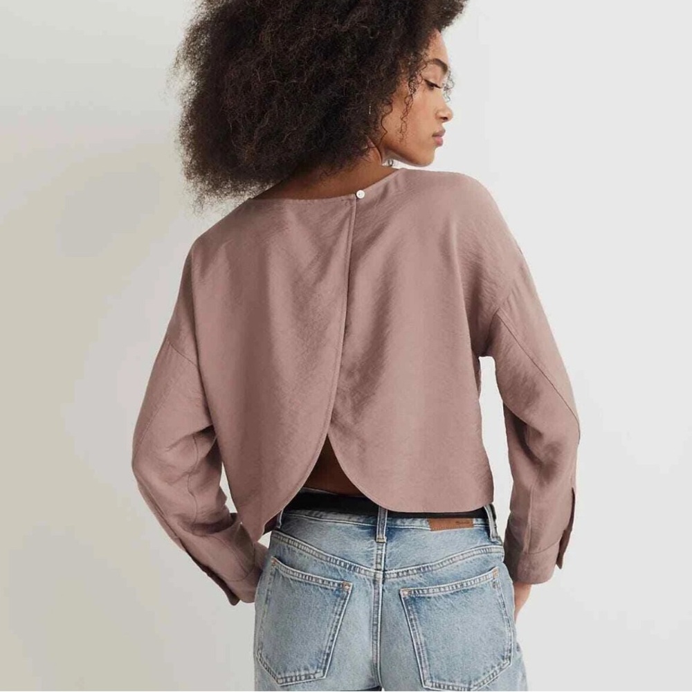 Madewell Mauve Pink Relaxed Tulip Back Long Sleeve Top, Women’s XL, NWT
